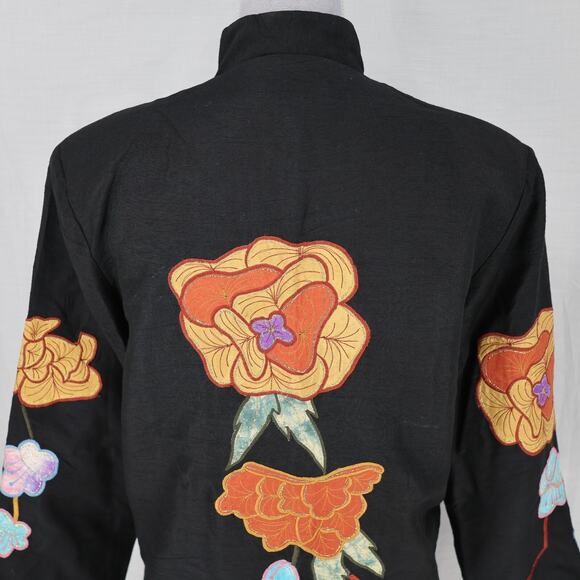Entice Jacket Womens 10 Black Orange Floral Applique Embroidery Snaps Tassel Vtg - Picture 9 of 13